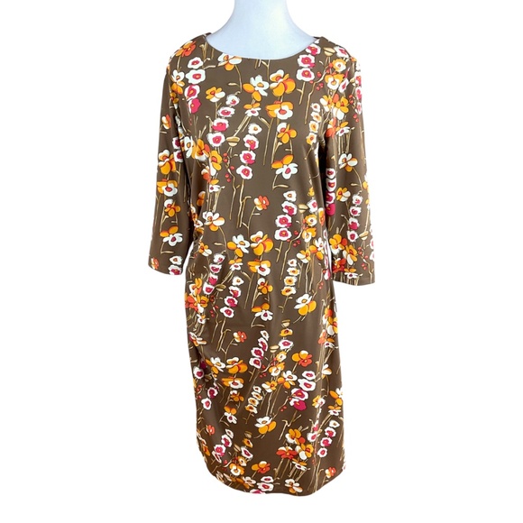 J. McLaughlin Dresses & Skirts - J. McLaughlin Dress Jersey Knit Brown Yellow Floral (L)